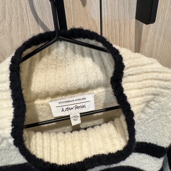 & Other Stories high neck stipe knitted jumper in black and white - Picture 2 of 3